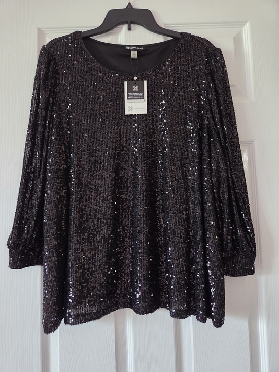 Cable & Gauge Tops - Cable & Gauge Womens Black Sequin Scoop Neck Long Sleeve Top Size 3x NWT